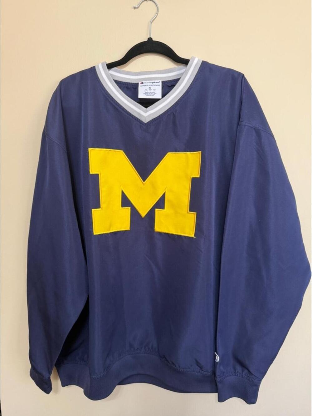 Champion Men's U of M Navy V-Neck Nylon pullover